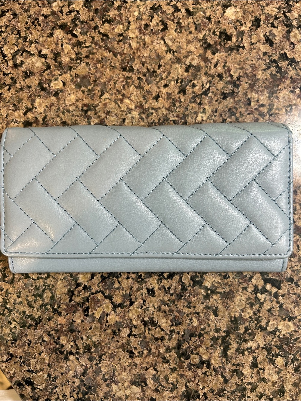 Quilted Leather Long Wallet - Light Blue